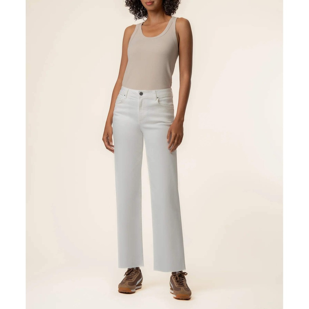 Kut from the Kloth Charlotte High Rise‎ Fab Ab Culotte Cream Wide Leg Jeans 10
